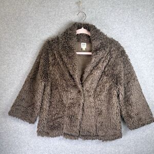 Dylan Small Faux Fur‎ Teddy Jacket One Button Long Sleeve Lined Blazer Casual